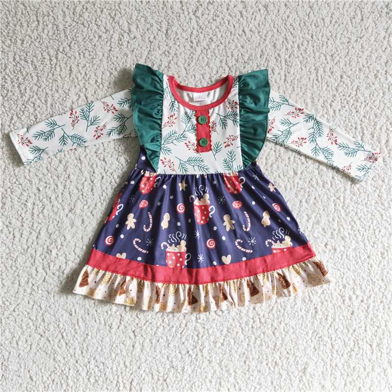 SALES NEW Baby Girls Christmas Ruffle Dresses Cup Festive Holiday Dress for Infants Toddler Kids