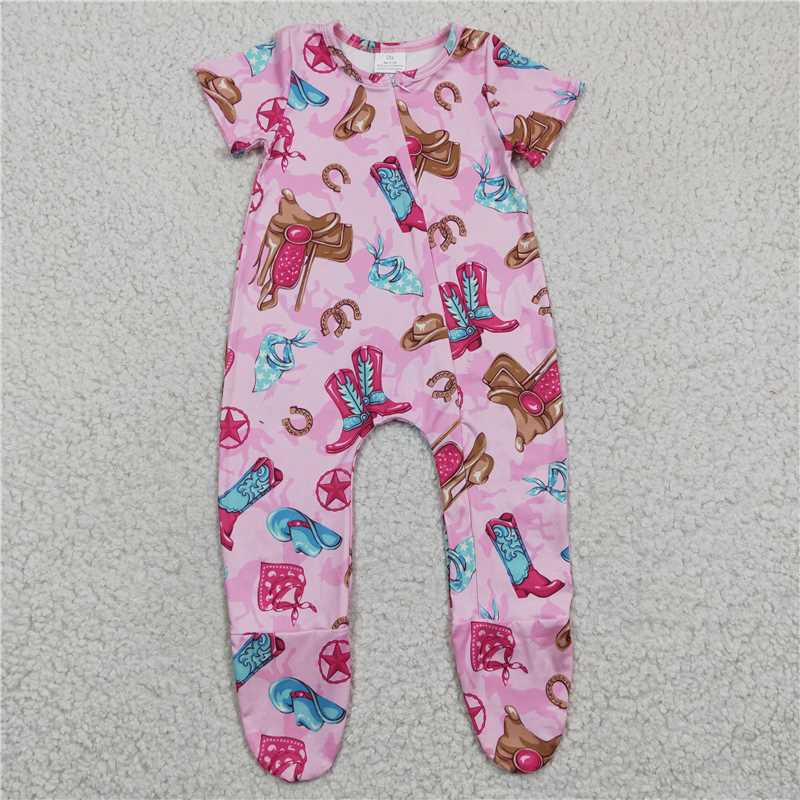 SALES NEW Baby Girls Boot Pink Zip Footie rompers