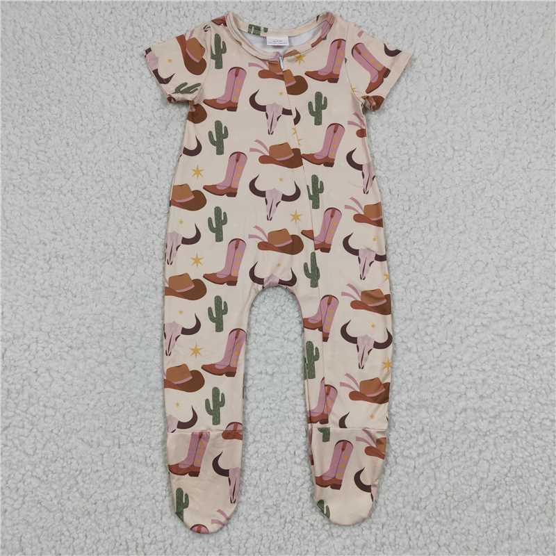 SALES NEW Baby Infant Cow Boots Zip Footie Rompers