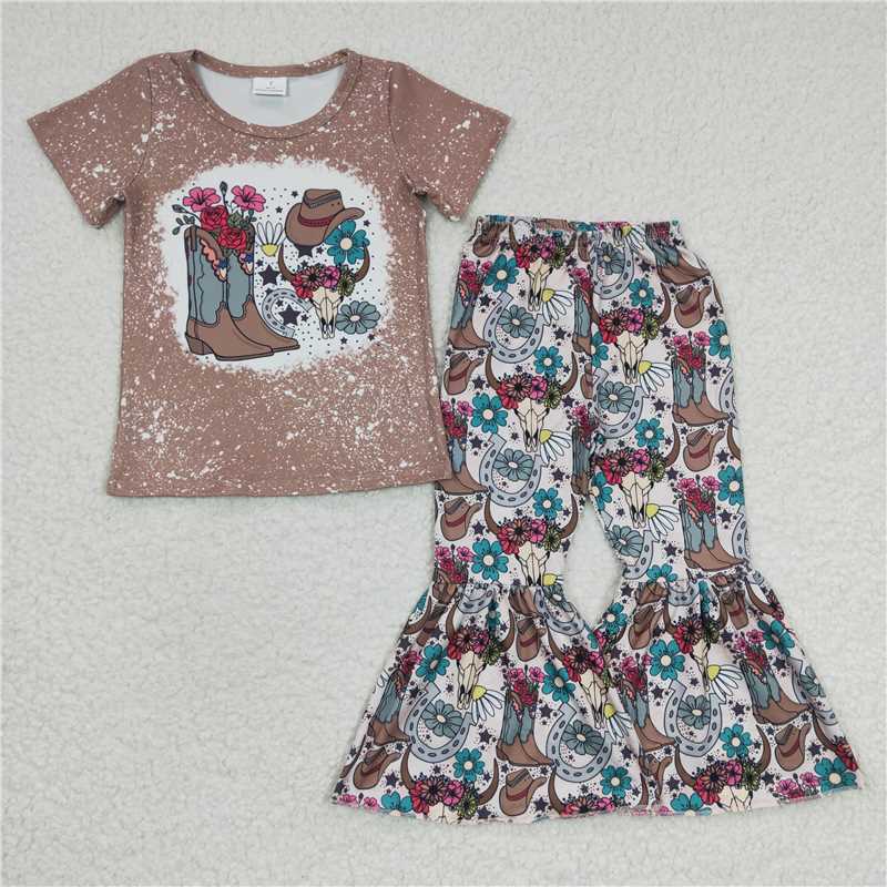 RTS NO MOQ Sibling baby Girls clothes western short sleeve pants Sets