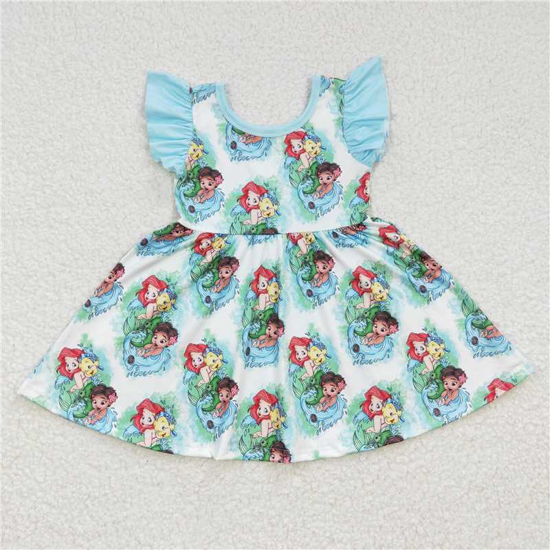 SALES NEW Baby Girls Clownfish blue Flutter Sleeve Twirl Knee Kength Dresses