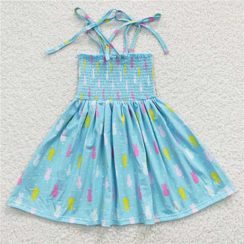 SALES NEW Baby Girls Pineapple Smocked Knee-Length Dresses Cute Patterned Frock for Little Ones