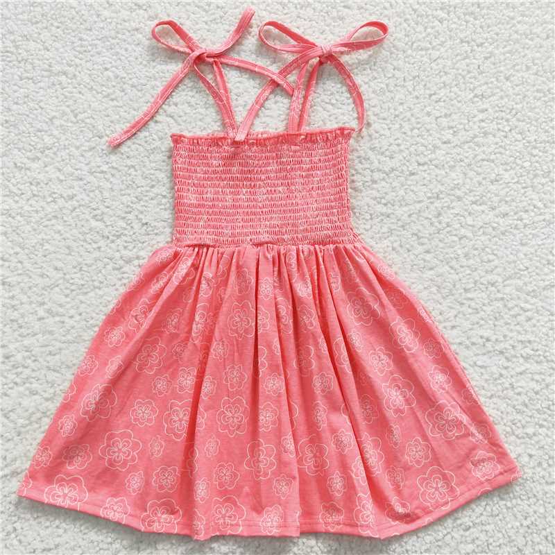 SALES NEW Baby Girls Pink Knee-Length Smocked Dress Cute Female Children's Clothing Soft Cotton Pink Gown for Baby Girls