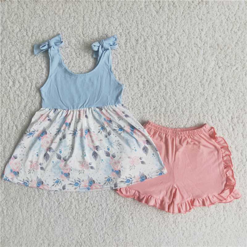 SALES NEW Blue pink ruffle shorts sets