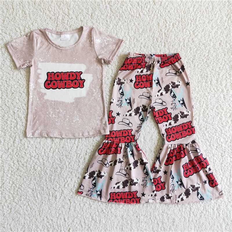 SALES NEW Baby Girls Western Howdy Cowboy Spring Bell Pants Clothing Sets Cute Baby Outfit Toddler Girl's Western Theme Wear