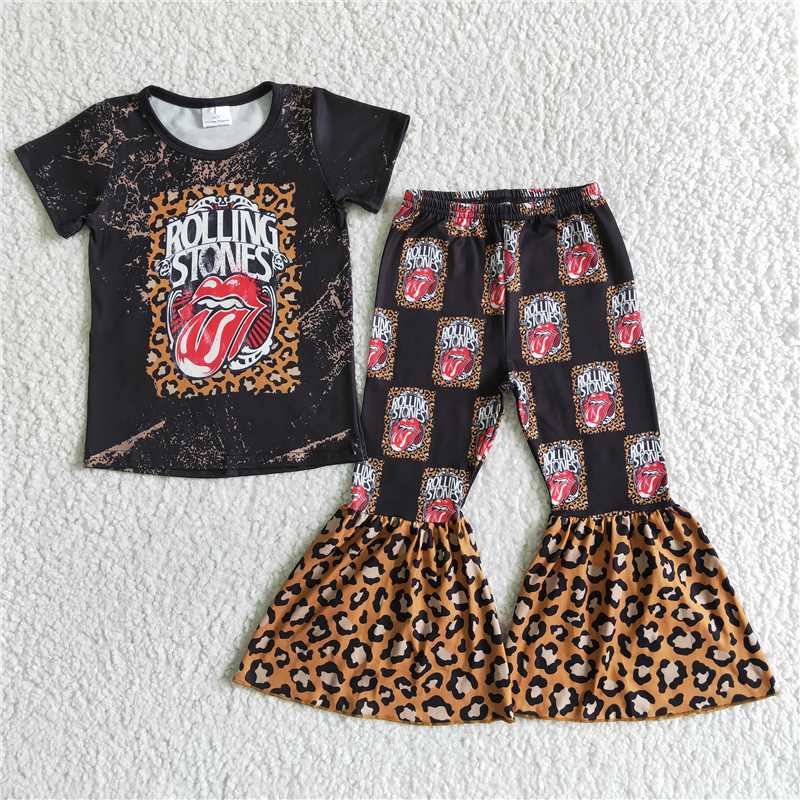 SALES NEW Baby Girls Western Design Fashion Black Bell Pants Set Cute Outfit for Infants Baby Girl's Clothing Set