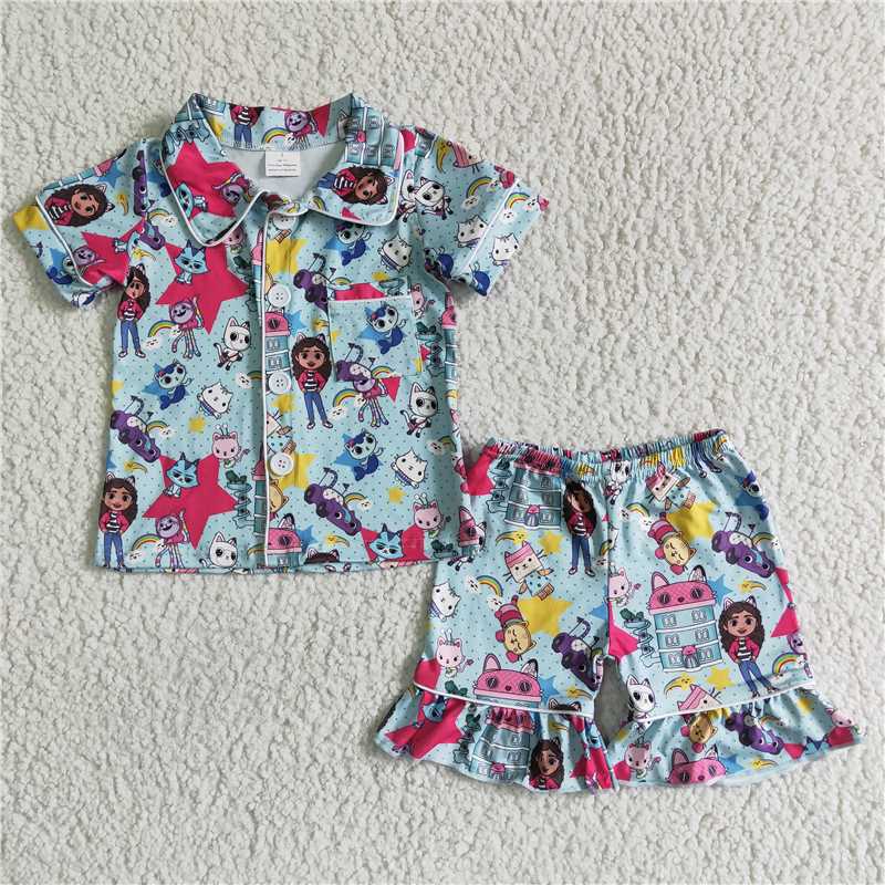 SALES NEW Baby girls green cartoon pocket shorts summer pajamas