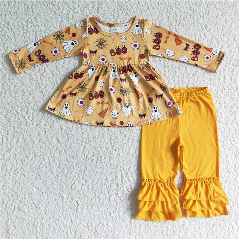 SALES NEW Baby Girls' Halloween Ghost Top Set with Ruffle Pants - Cute And Spooky Outfit for Little Ones