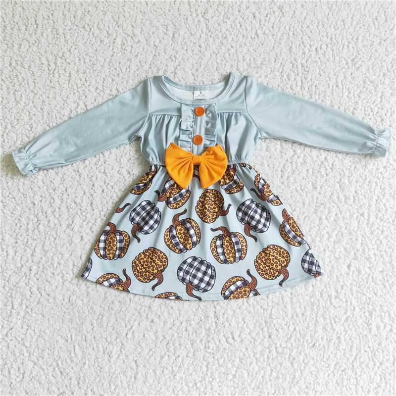 SALES NEW Baby Girls Long Sleeve Pumpkin Bow Dress Fall Seasonal Clothing Infant Girls Outfit with Bow Detail