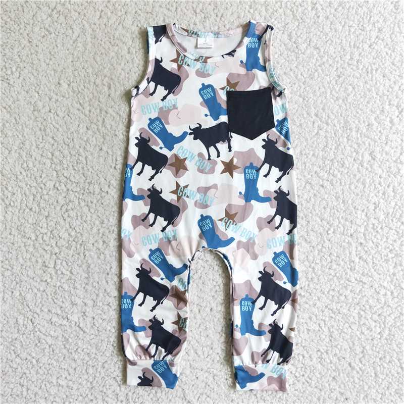 SALES NEW Baby boys cow western rompers