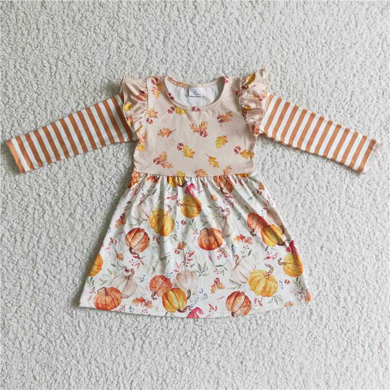 SALES NEW Baby Girls Long Sleeve Dresses with Pumpkin Leaves Design for Autumn Season
