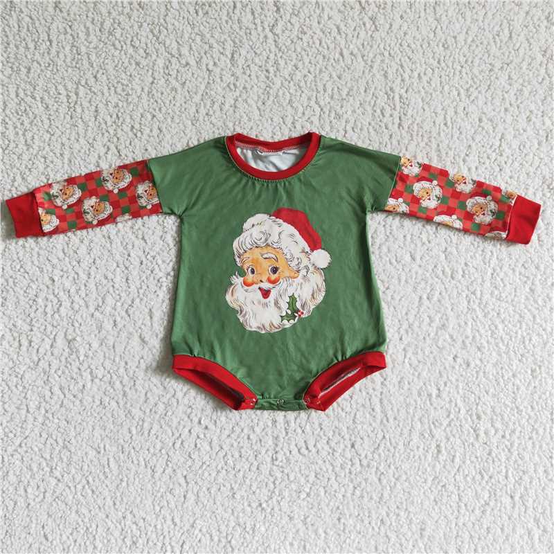 SALES NEW Baby girls Christmas green santa long sleeve rompers
