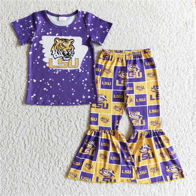 Cute Clothes GSPO0210 Baby Girls Cute Purple Football Bell Pants Daily Clothes Sets