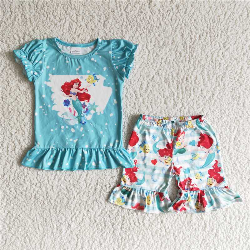 SALES NEW Baby girls summer mermaid ruffle shorts clothing sets