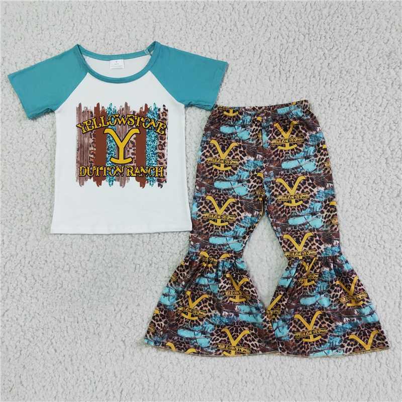 SALES NEW Baby Girls Green Short Sleeve Bell Pants Clothing Set Infant Outfit Set Comfortable Soft Material