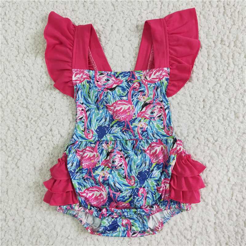 SALES NEW Baby girls flamingo floral ruffle romper bubbles