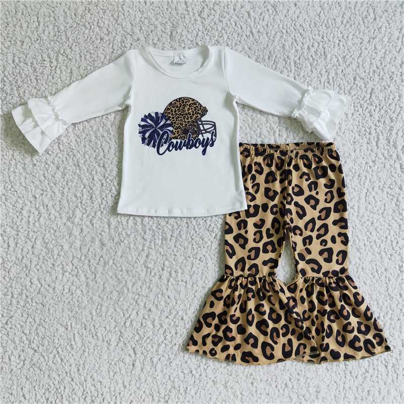 SALES NEW Baby Girls Leopard Football Bell bottoms Pants Clothing Set Toddler Outfit
