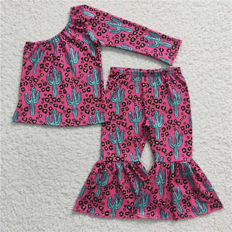SALES NEW Baby Girls Cow Print Ruffle Top And Bell Pants Outfit Set Cute Theme Clothing Ensemble for Infants