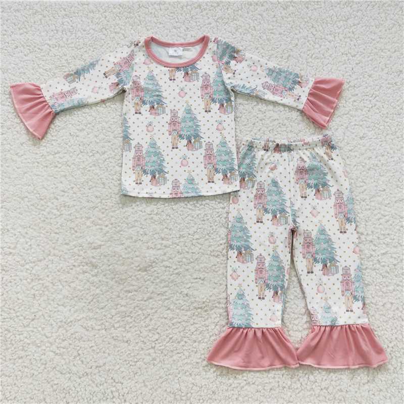 RTS no moq GLP0571 Star Christmas tree soldier pink lace long sleeve trousers suit 8 A7