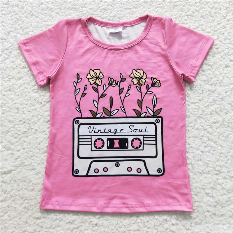 SALES NEW Baby Girls Pink Short Sleeve Tee Shirts Tops Tapes Print Comfortable Cotton Casual Outfit for Little Ones
