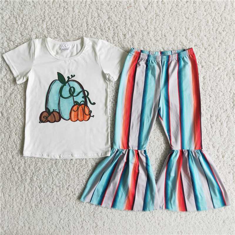 RTS Sibling baby girl clothes halloween pumpkin short Sleeve pants sets