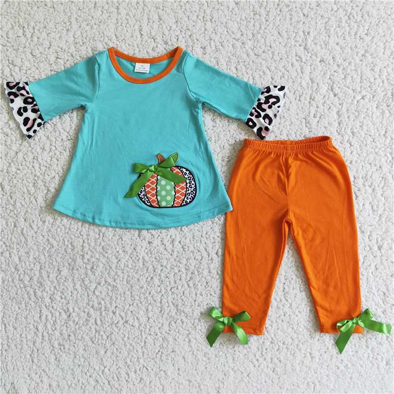 SALES NEW Pumpkin embroidered blue orange sets
