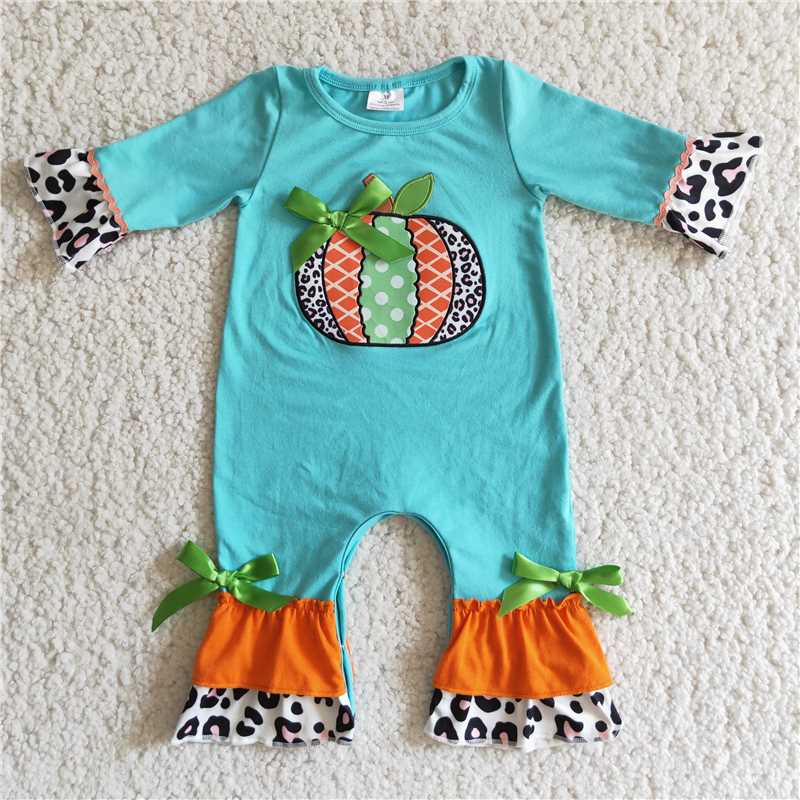 SALES NEW Girls pumpkin embroidered rompers