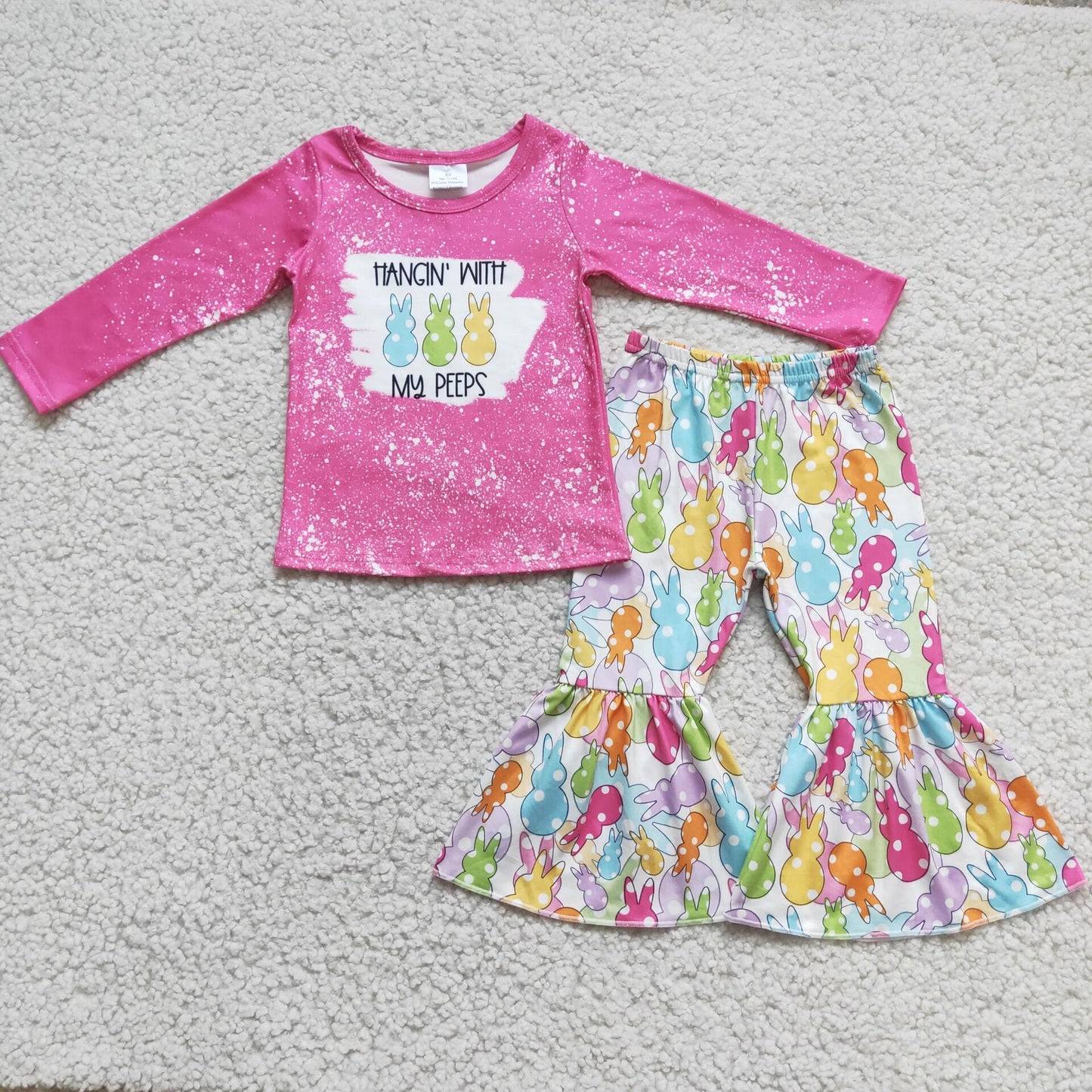 SALES NEW Baby Easter Bunny Outfit Set Bell Bottom Pants Jumpsuit with Bow Tie And Hat for Boys Girls