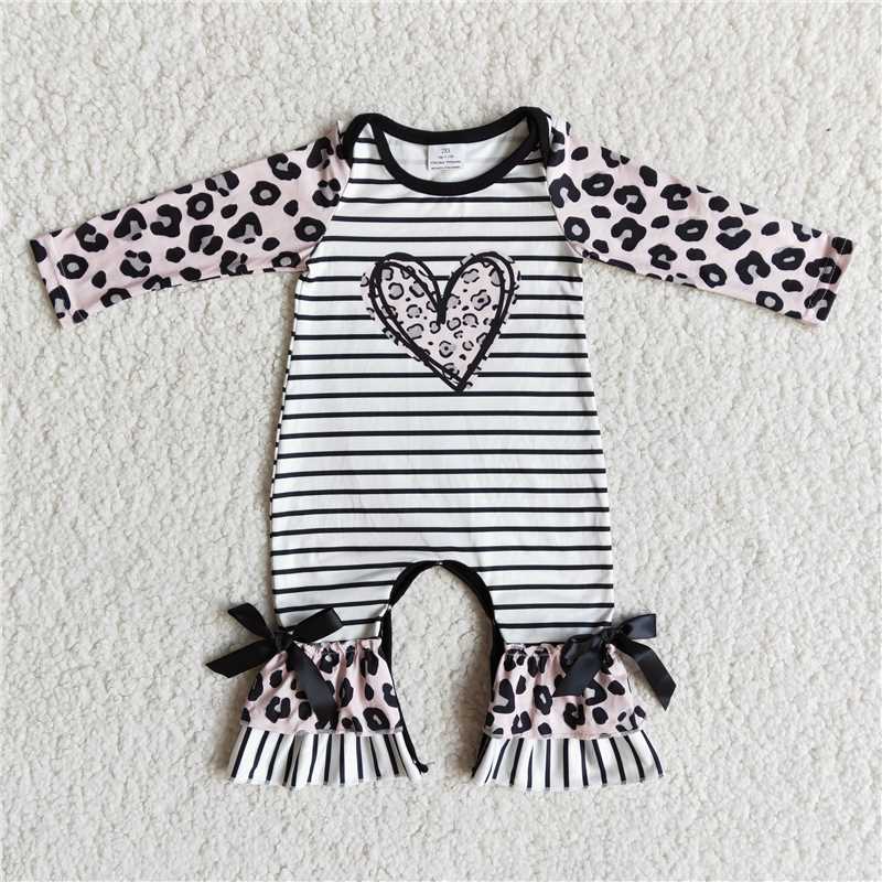 RTS NO MOQ(In Stock) Valentine's Day love heart leopard print long-sleeved romper