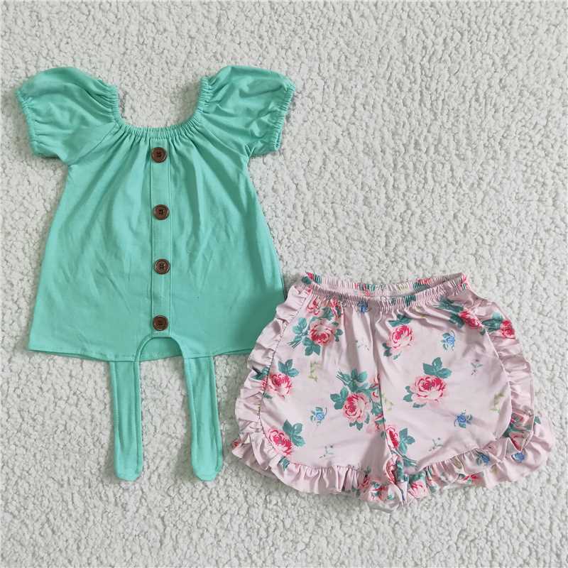 RTS NO MOQ baby GIRL Clothes floral short sleeve shorts Sets
