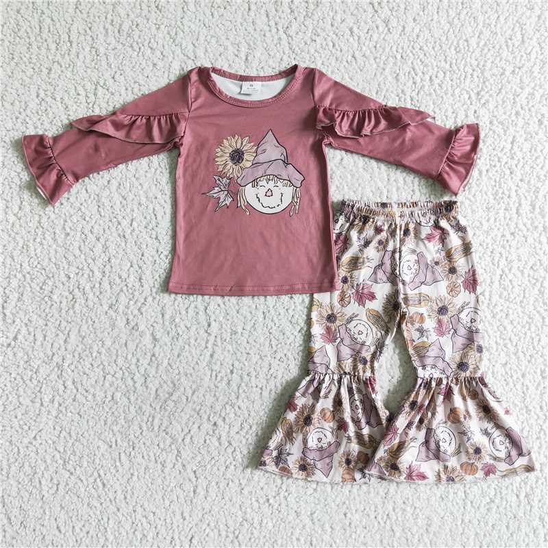 SALES NEW Baby Girls Scarecrow Pants Outfit Set Fall Season Children's Clothing Ensemble