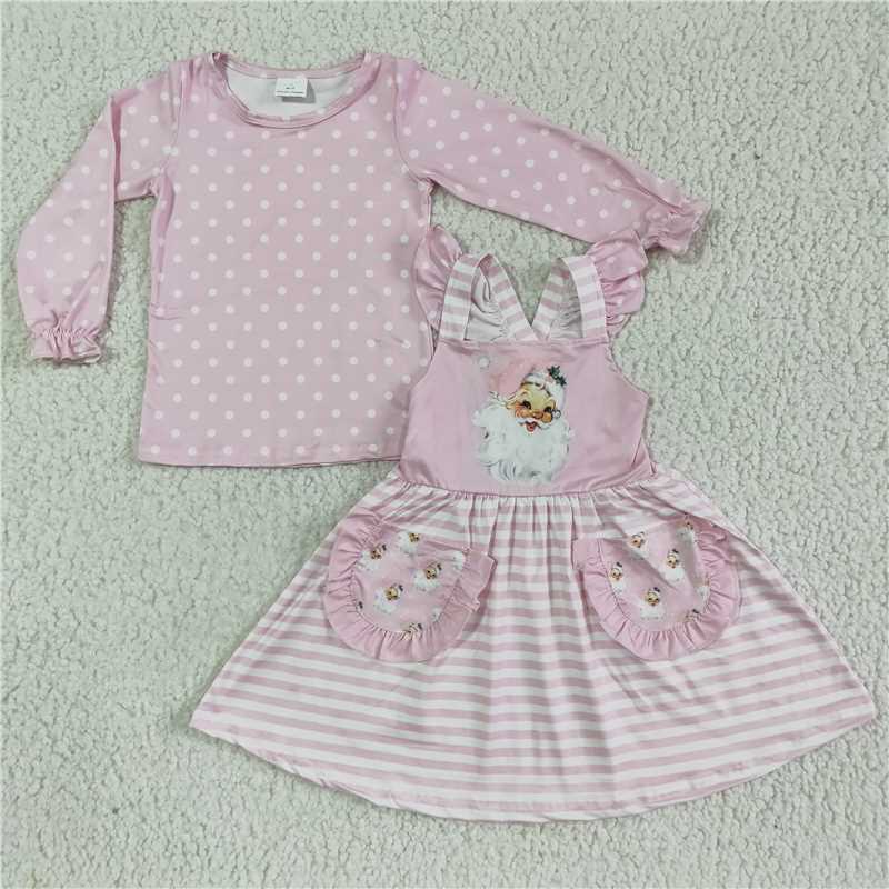 GLD0087 Santa Claus Pink Long Sleeve Suspender Dress Suit