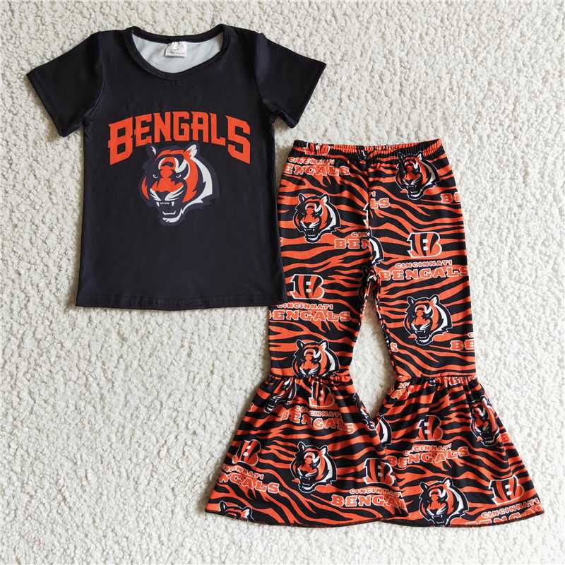 SALES NEW Baby Girls Football Top And Tiger Bell Pants Outfit Set Cute Babywear for Girls Combination