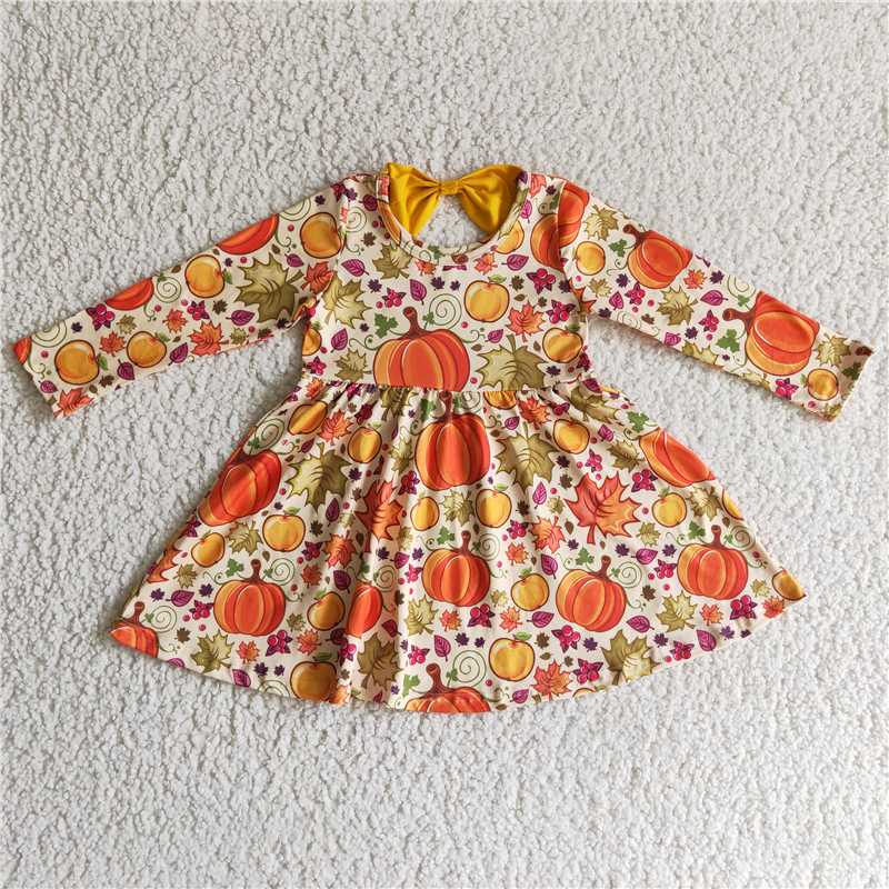 SALES NEW Sibling Baby Girls Long Sleeves Pumpkins Floral Print Autumn Dresses Toddler Girls Outfits Fall Fashion for Kids
