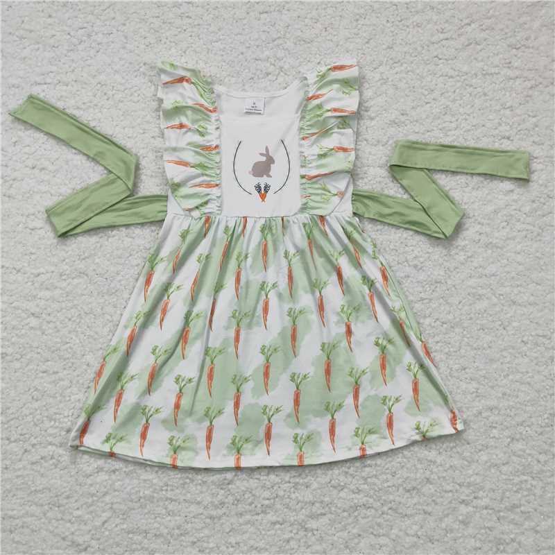 SALES NEW Baby Girls Easter Dresses Rabbit Bunny Knee Length Cute And Fluffy Green Flutter Sleeves dress Spring Fashion for Kids