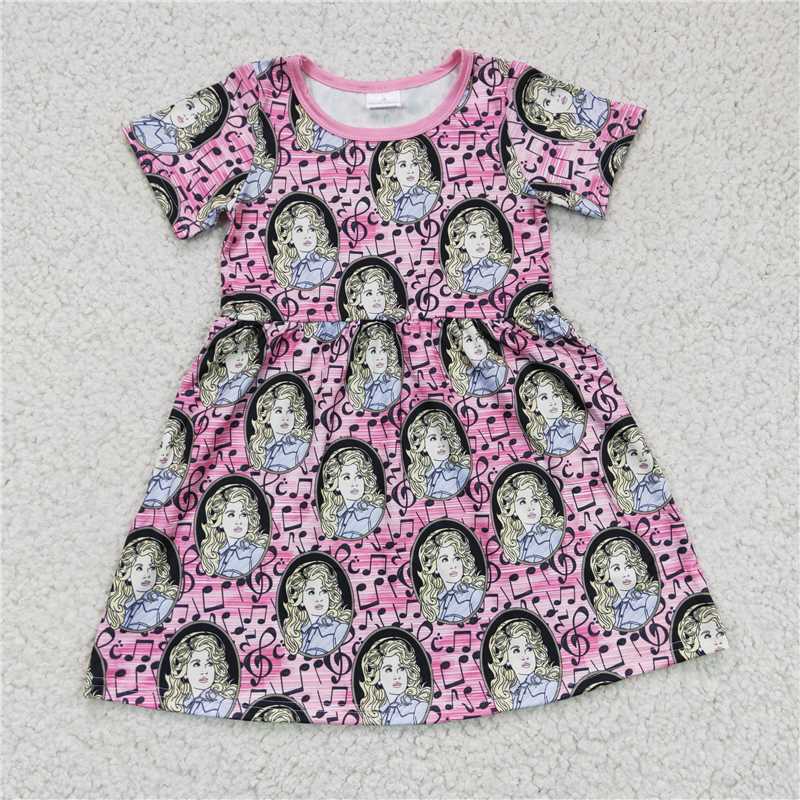 SALES NEW Baby Girls Knee Length Music Dresses Singer Theme Children's Fashion Clothing for Girls