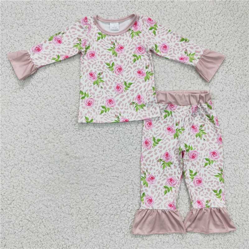 SALES NEW Baby Girls Pink Rose Flower Pajamas Clothes Set Cute Pants Outfit for Infants
