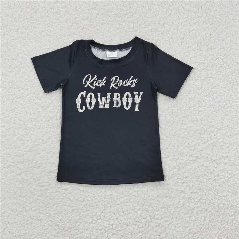 SALES NEW Baby Girls Black Western Cowboy Short Sleeve Tee Shirts Casual Cotton Top for Infants