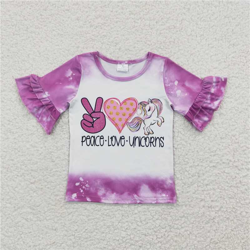 SALES NEW Baby Girls Short Sleeve Unicorn Print Purple Shirt Tops for Kids' Clothing