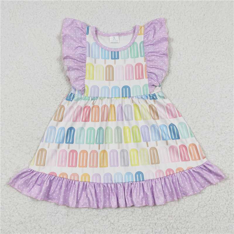 SALES NEW Baby Girls Knee-Length Ruffle Dresses Popsicle Cute Fashionable Kids purple Clothing for Girls