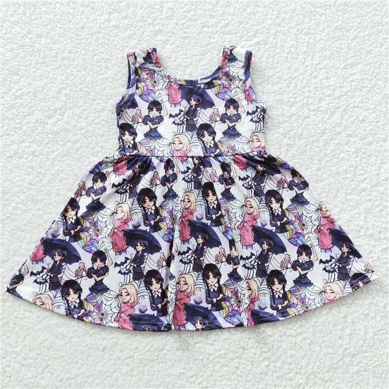 SALES NEW Baby Girls Black Sleeveless Knee-Length Movie Dress Cute Toddler Girls Fashionable Summer Dress