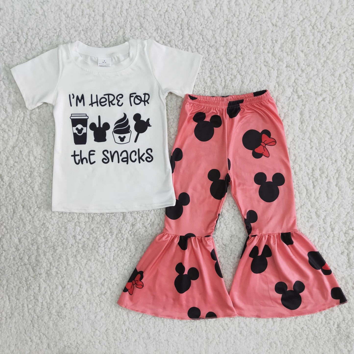 SALES NEW Girl's White Top And Rose Pink Bell Pants Set with Lettering Fashionable Outfit for Kids