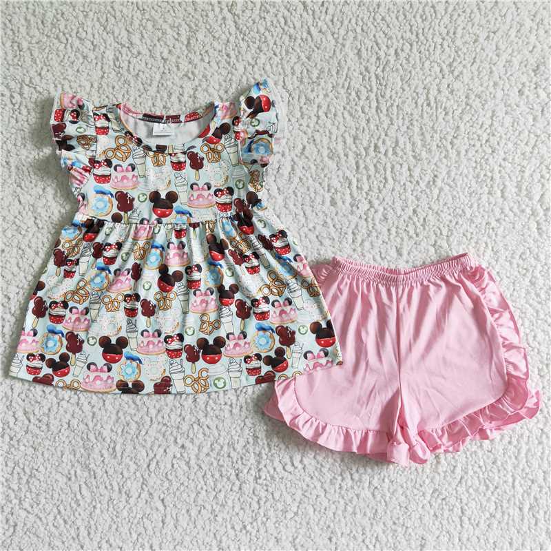 SALES NEW Pink mini ruffles shorts set