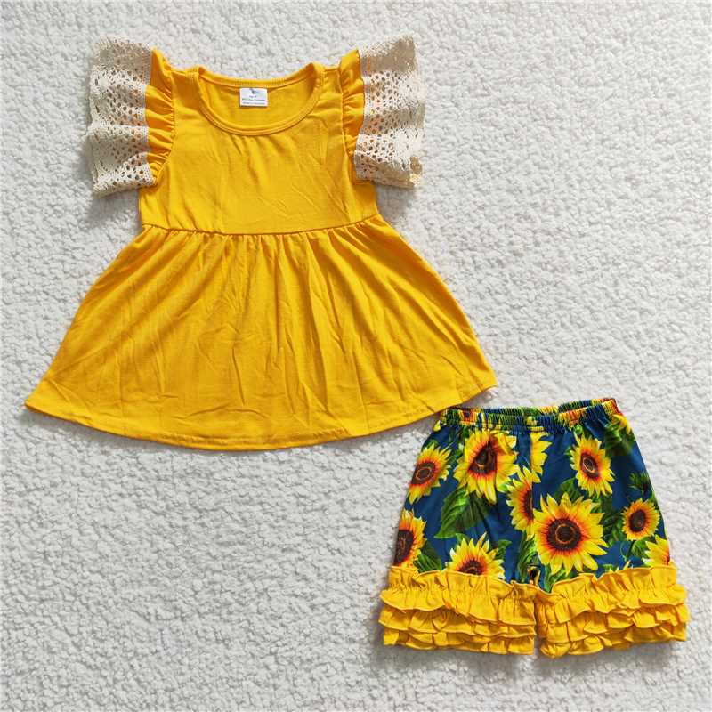 A10-24 SALES NEW Yellow Sunflower soft shorts set