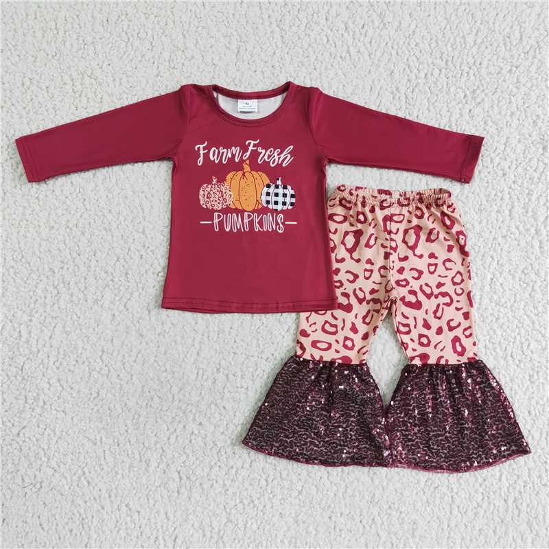 SALES NEW Baby girls farm fresh pumpkin leopard sequin pants sets