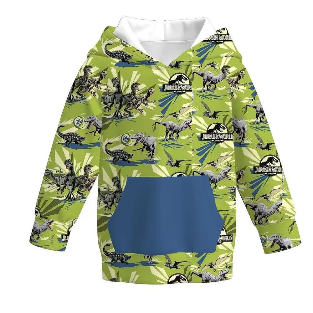 Custom moq 5 each style eta 6-7weeks baby boy clothes dinosaur hooded long sleeve top-25.8.5