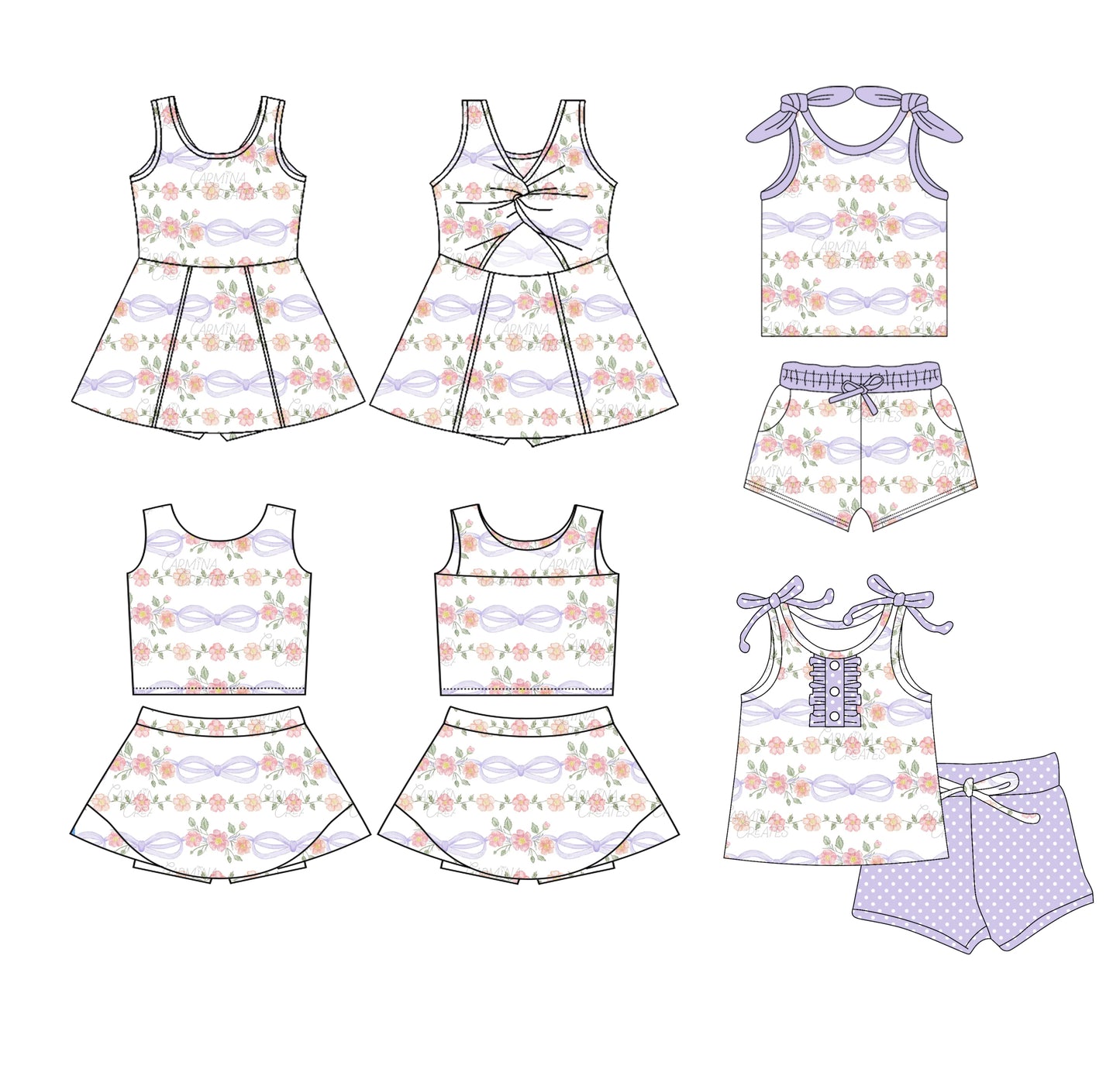 3.5 custom each style moq 5eta 4-6week Sibling Sister bow floral baby girls clothes Short Sleeve shorts sets and yoga dress 1 and dress 2 match family design
