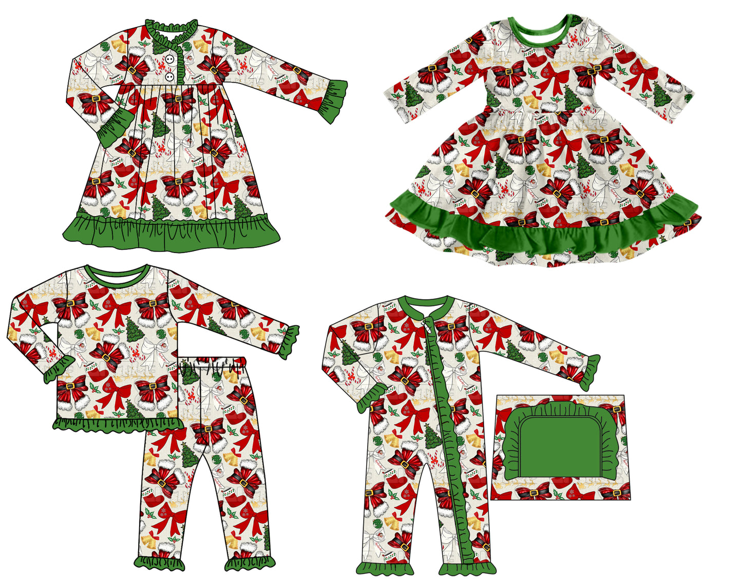 25.7.4 custom each style moq 5 eta 4-6week Sibling Sisters Christmas bow baby girl long sleeve pants sets and romper and dress 1 and dress 2 match family design