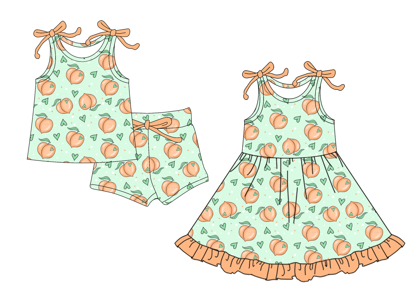 4.7 custom each style moq 5eta 4-6week Sibling Sister peach baby girl short sleeve shorts sets and dresses match design