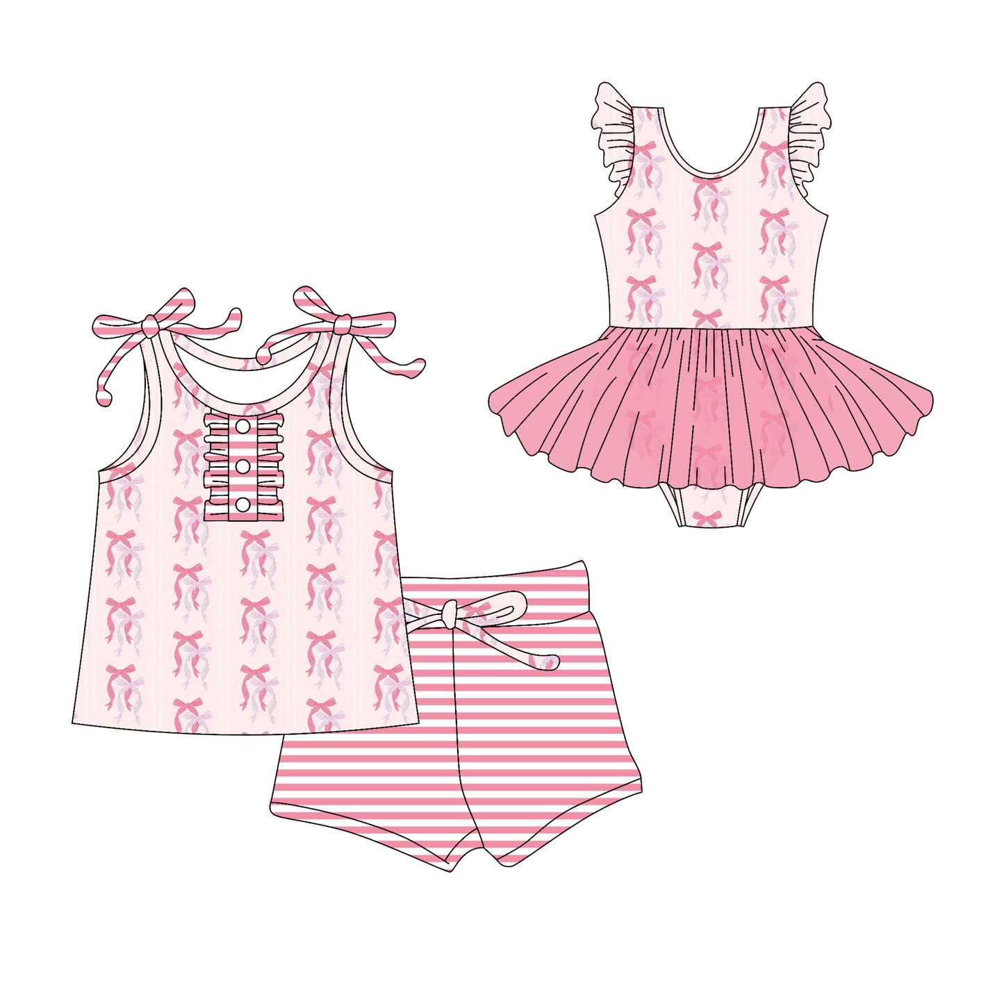 3.13 custom each style moq 5eta 4-6week Sibling Sister bow baby girl short sleeve shorts sets and romper match design